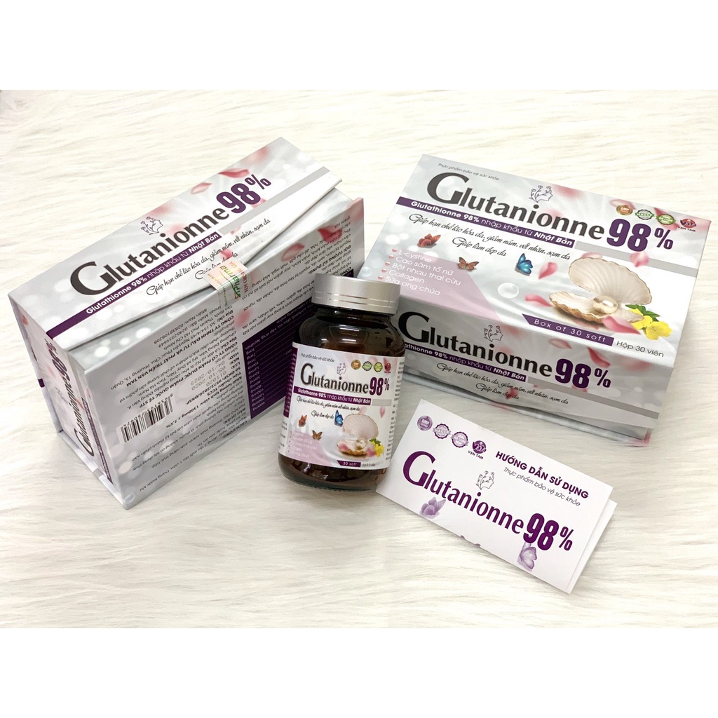 Viên uống trắng da Glutanionne 98% bổ sung Collagen và Glutathione giúp đẹp da giảm nám chống lão hoá cân bằng nội tiết