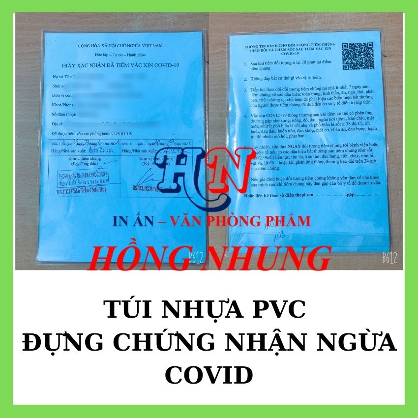 Túi Nhựa Dẻo PVC Bọc Chứng Nhận Tiêm Văcxin, Có Nắp, Nhựa Trong Suốt Bảo Vệ giấy chứng nhận chích ngừa của bạn