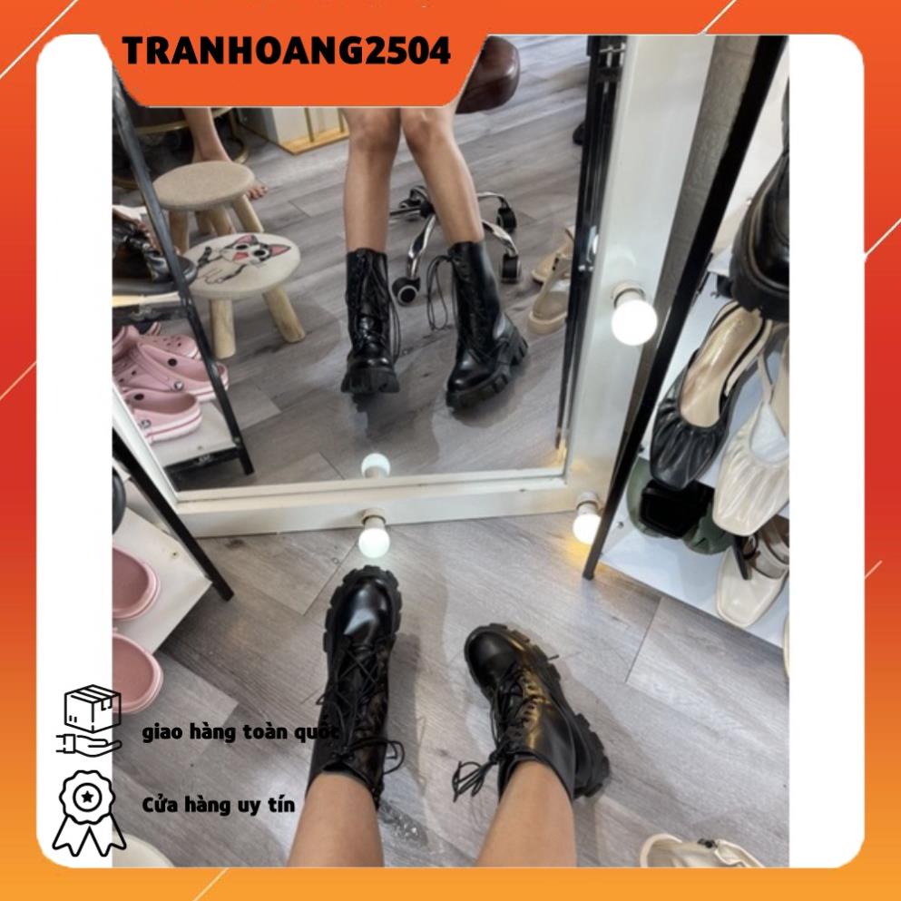 Boot ulzzang cao cổ 20cm buộc dây kéo khóa đế cao 5.5cm màu đen/trắng cá tính đẹp mới xinh thời tran
