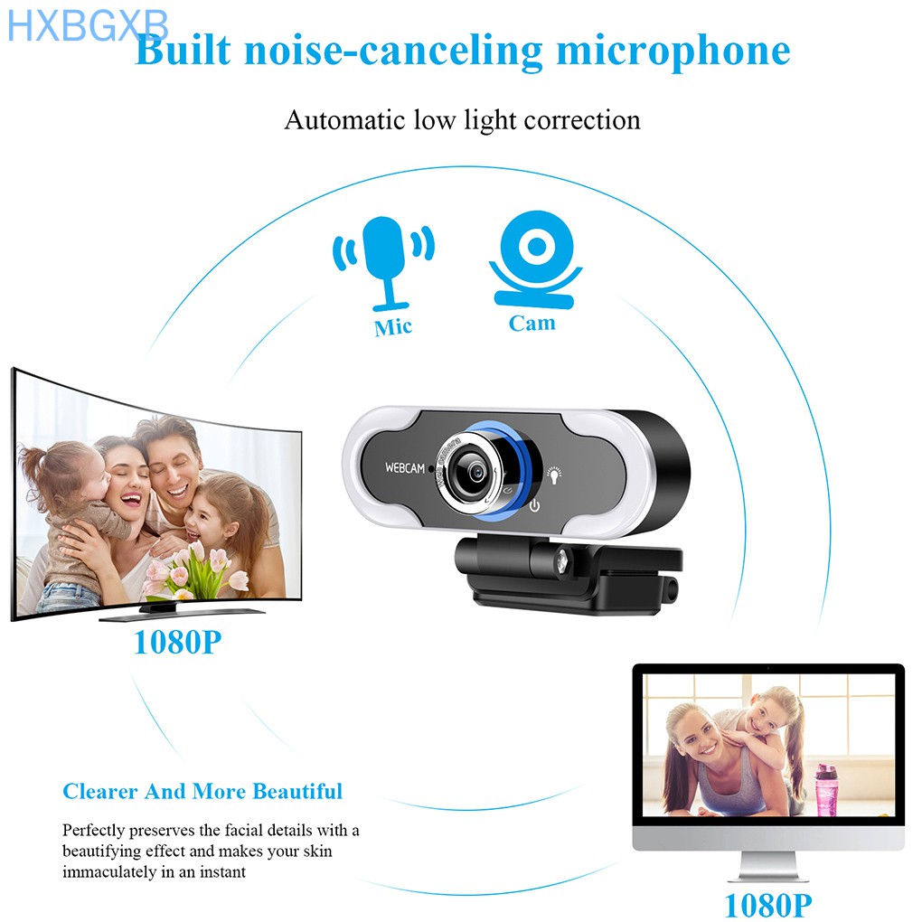 Webcam 1080p Usb Led Ánh Sáng Trắng 5500k Có Mic Chất Lượng Cao