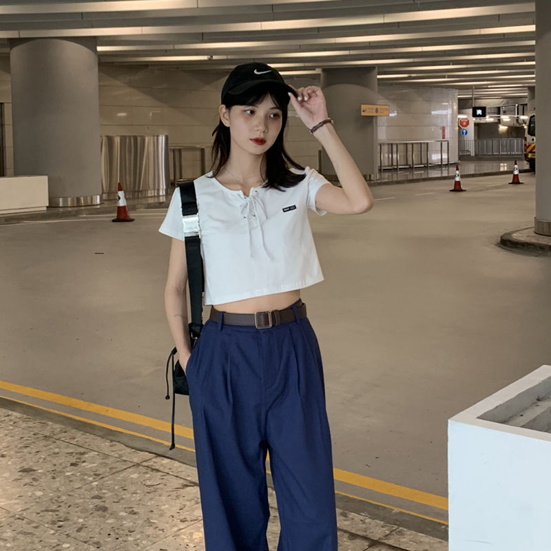 BH Áo Croptop Phối Dây Thắt Phong Cách Retro Hàn Quốc