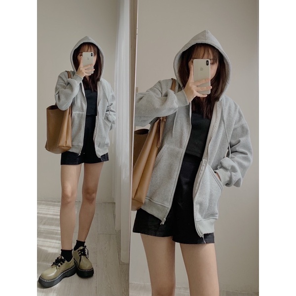 Áo khoác mũ to form rộng oversize dây kéo chất nỉ bông dày dặn basic nhiều màu 777