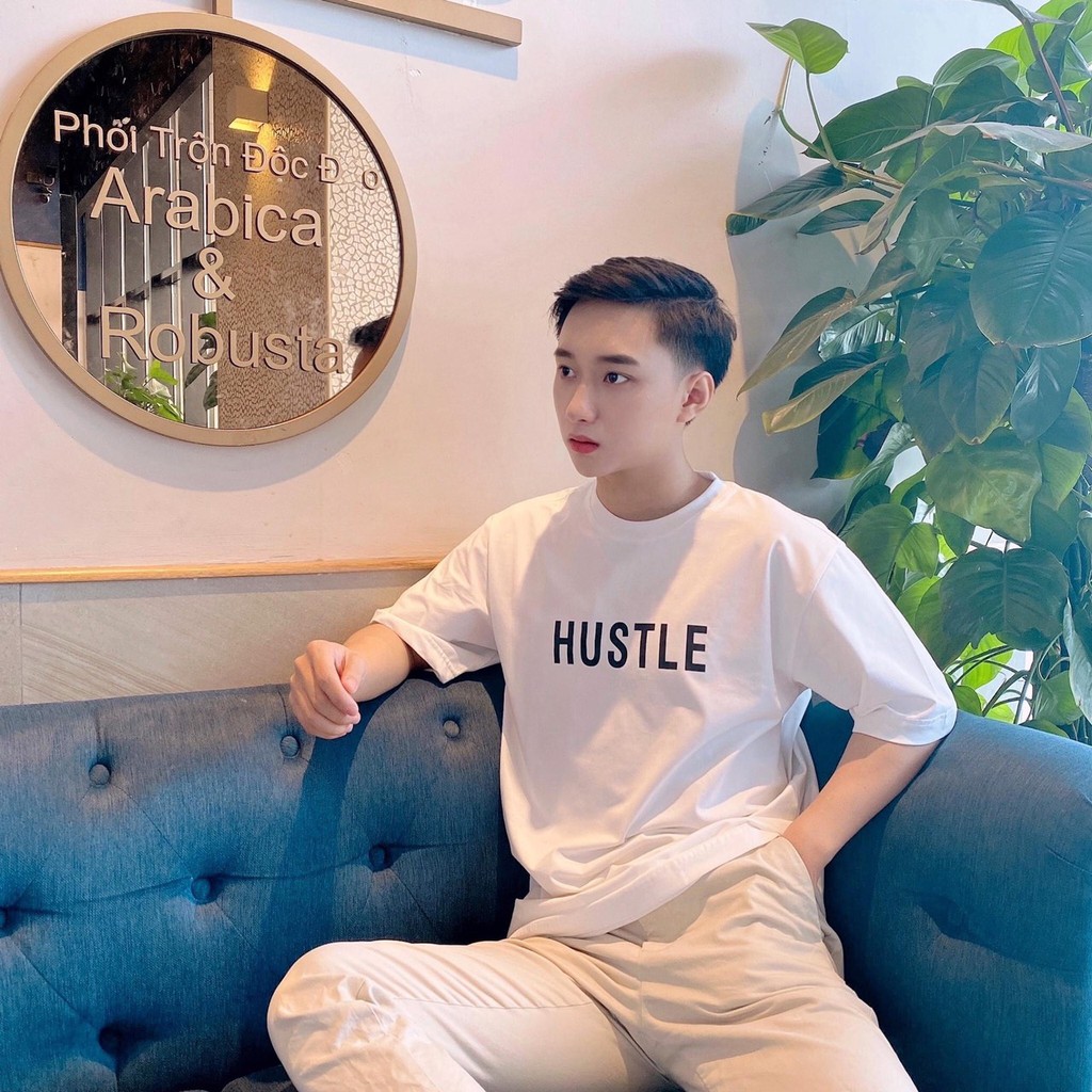 [Freeship từ 0đ] Áo thun local brand unisex nam nữ tay lỡ in logo brand "HUSTLE" - cotton premium cao cấp full size