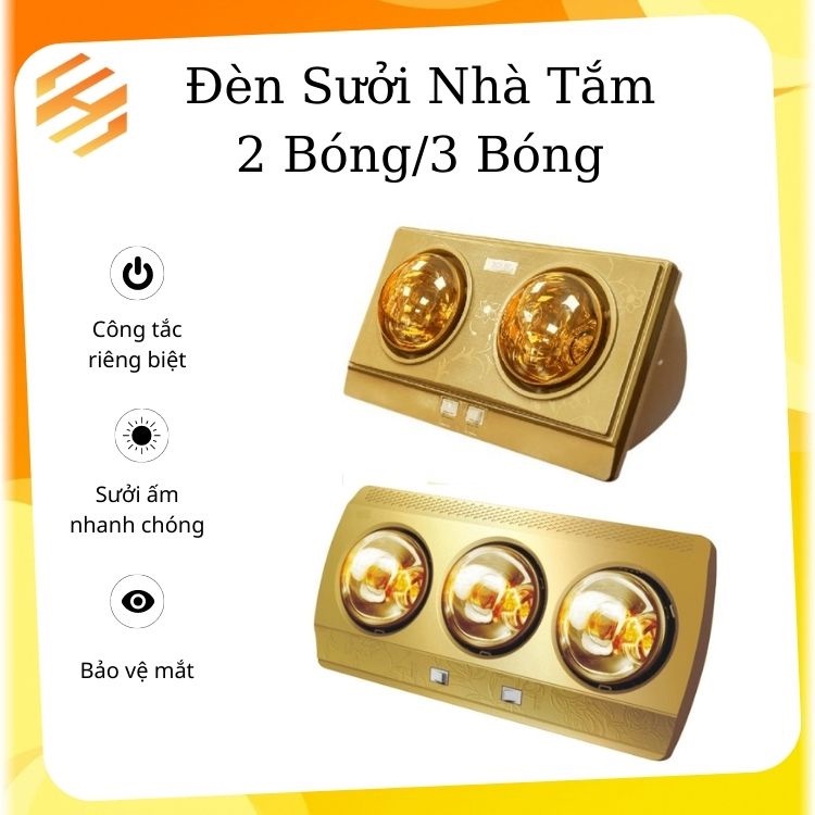Đèn Sưởi Nhà Tắm 2 Bóng/ 3 Bóng Cao Cấp [ HỖ TRỢ ĐỔI TRẢ ] Đèn Sưởi Treo Tường Chống Lóa, Sưởi Ấm Nhanh, Chống Nước Tốt