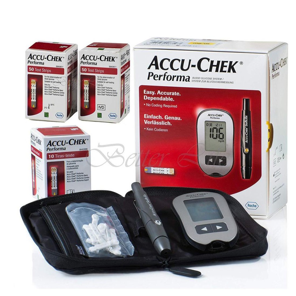 [TRỌN BỘ] Máy Đo Đường Huyết Accu-Chek Performa, Gồm Bút, kim và Tặng Hộp Que Thử 10 Que NK Chính hãng