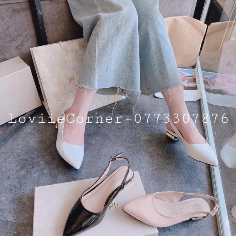 GIÀY BỆT NỮ MŨI NHỌN LOVIIECORNER - GIÀY BÚP BÊ NỮ GÓT VUÔNG - SỤC NỮ MŨI NHỌN ĐẾ VUÔNG DA BÓNG S201203 🚴