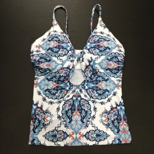 Đồ bơi nữ Becca hai dây có nơ trước nền trắng in hoa xanh 074054MS ( TH8955 )