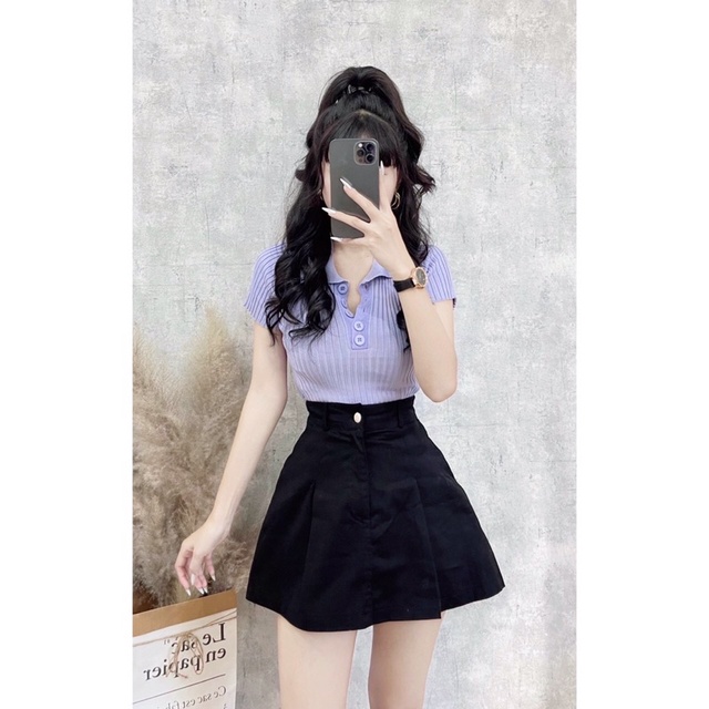 Quần kaki giả váy, 2 lớp 2 màu trắng đen, kiểu xếp ly (ảnh trải sàn SHE chụp cận chất) | BigBuy360 - bigbuy360.vn