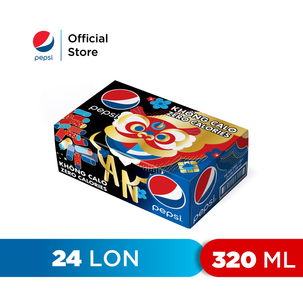 Thùng 24 Lon Nước Uống Có Gaz Pepsi Không Calo (320ml/Lon)