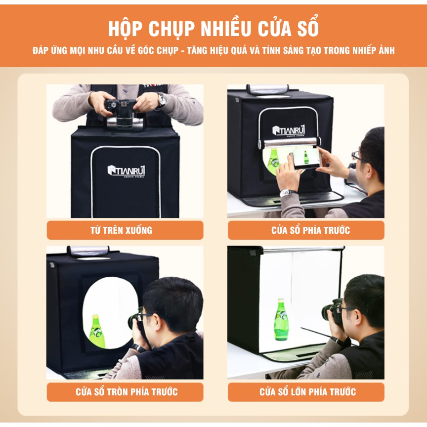 Hộp đèn chụp ảnh sản phẩm chuyên nghiệp TIANRUI 50x50cm (Đã gồm 2 LED Và bộ điều chỉnh độ sáng)(Tặng kèm 7 phông nền)