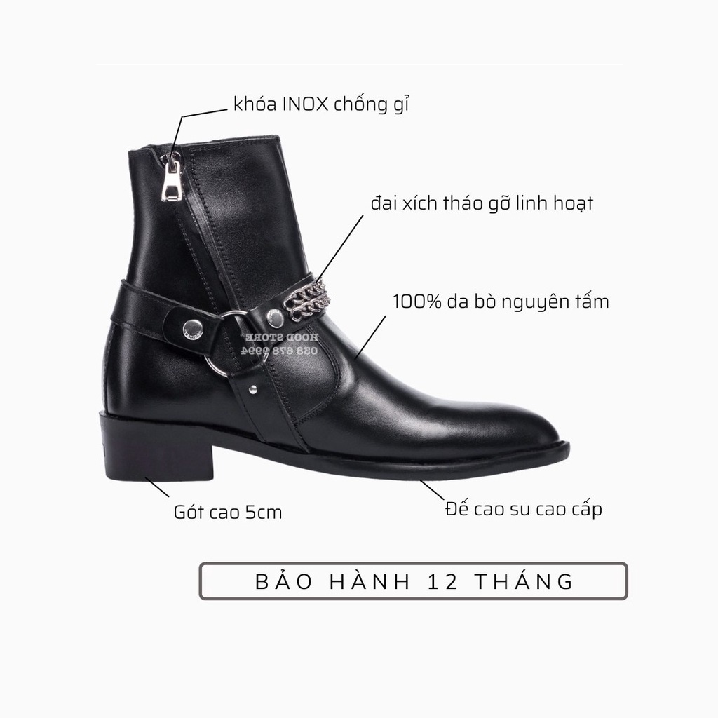 Giày Harness Boots khóa zip thời trang nam chất liệu da bò phong cách streetwear | BigBuy360 - bigbuy360.vn