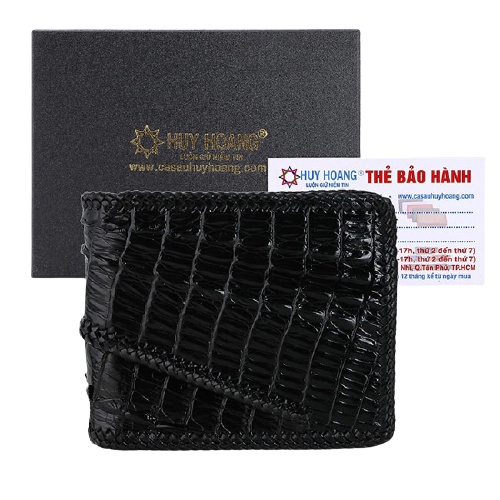 Ví nam Huy Hoàng da cá sấu đan viền 2 gai màu đen, nâu đất, nâu đỏ HP2771-72-74