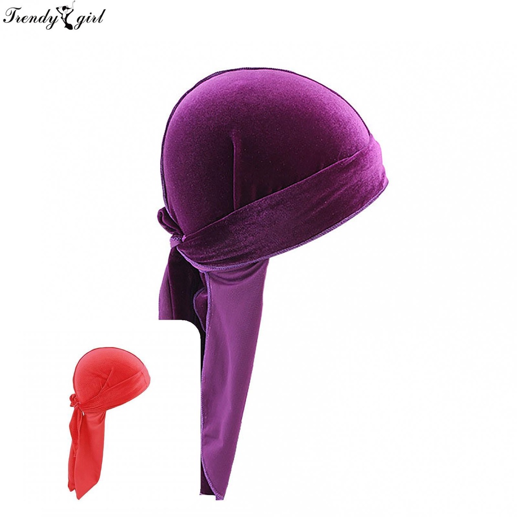 Mũ nhung Durag gợn sóng có đuôi dài thời trang mùa đông cho nam và nữ