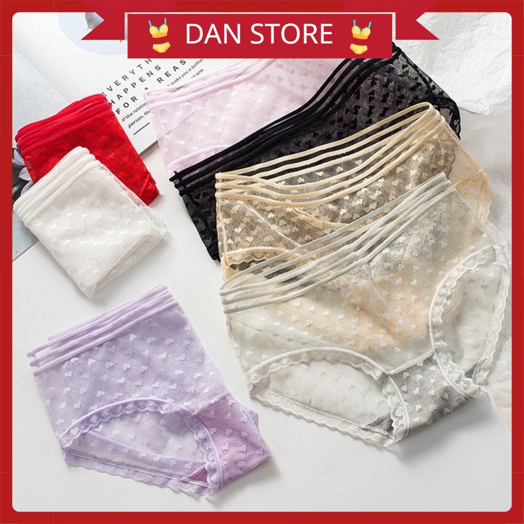 Quần Lót Nữ - Quần Lót Nữ Ren Sexy thiết kế lưới thoáng mát hình trái tim nhỏ DAN STORE MÃ 1796