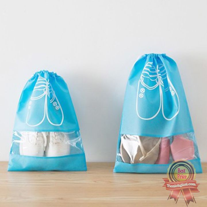 Túi dây rút đựng giày vải dù không dệt Canvas cao cấp có phần trong suốt nhìn xuyên để lưu trữ cất giầy chống bụi bẩn