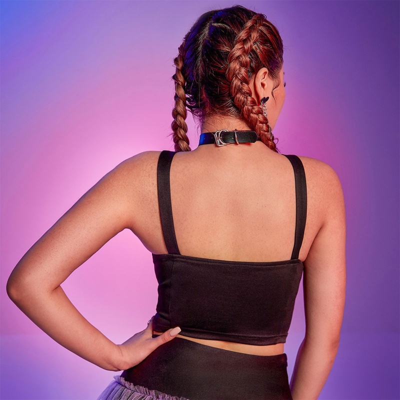 Áo Croptop Hai Dây Màu Sắc Tương Phản Phong Cách Gothic Punk Cho Nữ