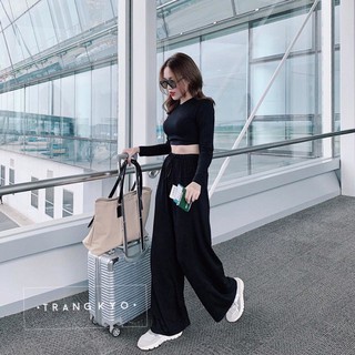 Sét Đồ Bộ Thể Thao Áo Croptop Tay Dài & Quần Ống Rộng