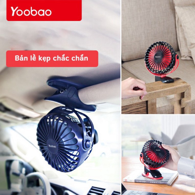 Quạt Tích Điện Để Bàn - Quạt Kẹp Tích Điện Mini Yoobao F04 Pin Khủng 6400mah Chạy 1.5 Ngày Có 4 Mức Gió