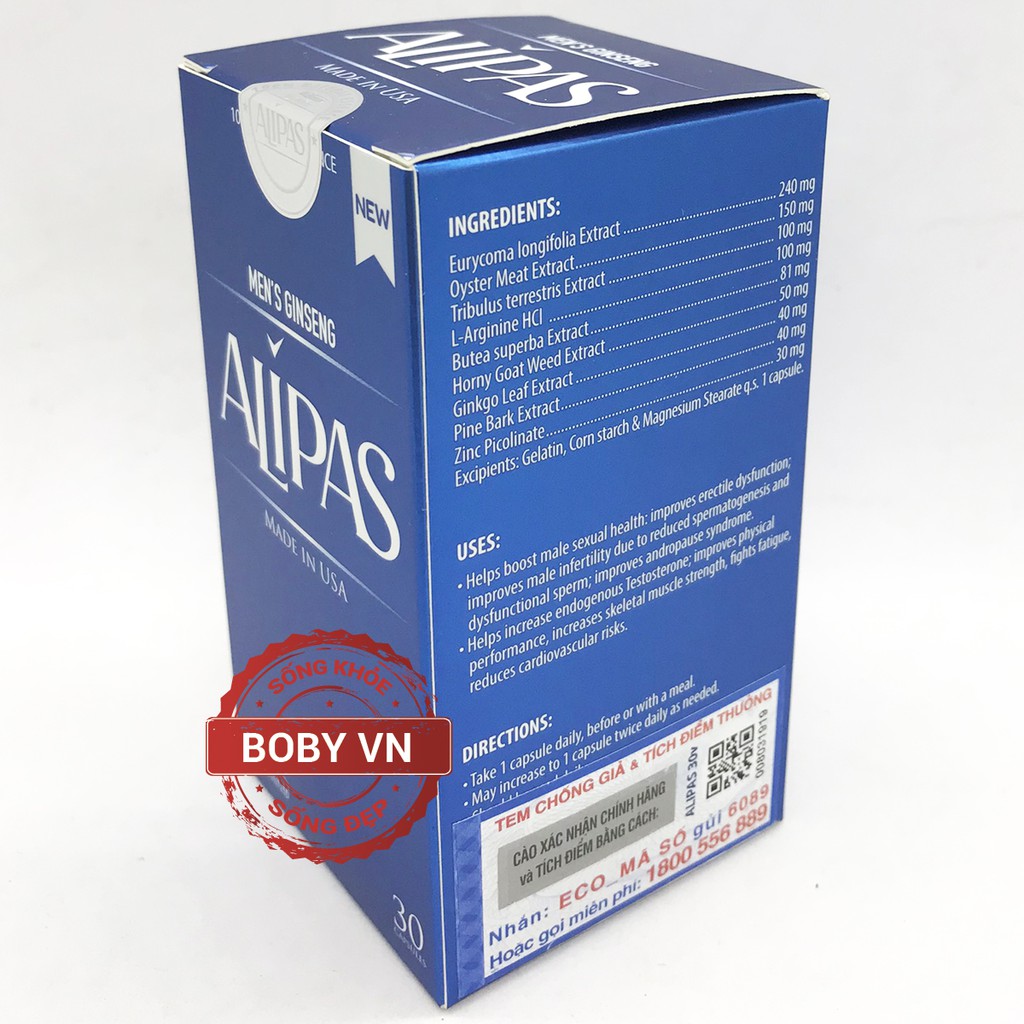 Men Ginseng Alipas / Alipas mới - Tăng cương sinh lý nam giới - Hộp 30 viên - - Chính hãng
