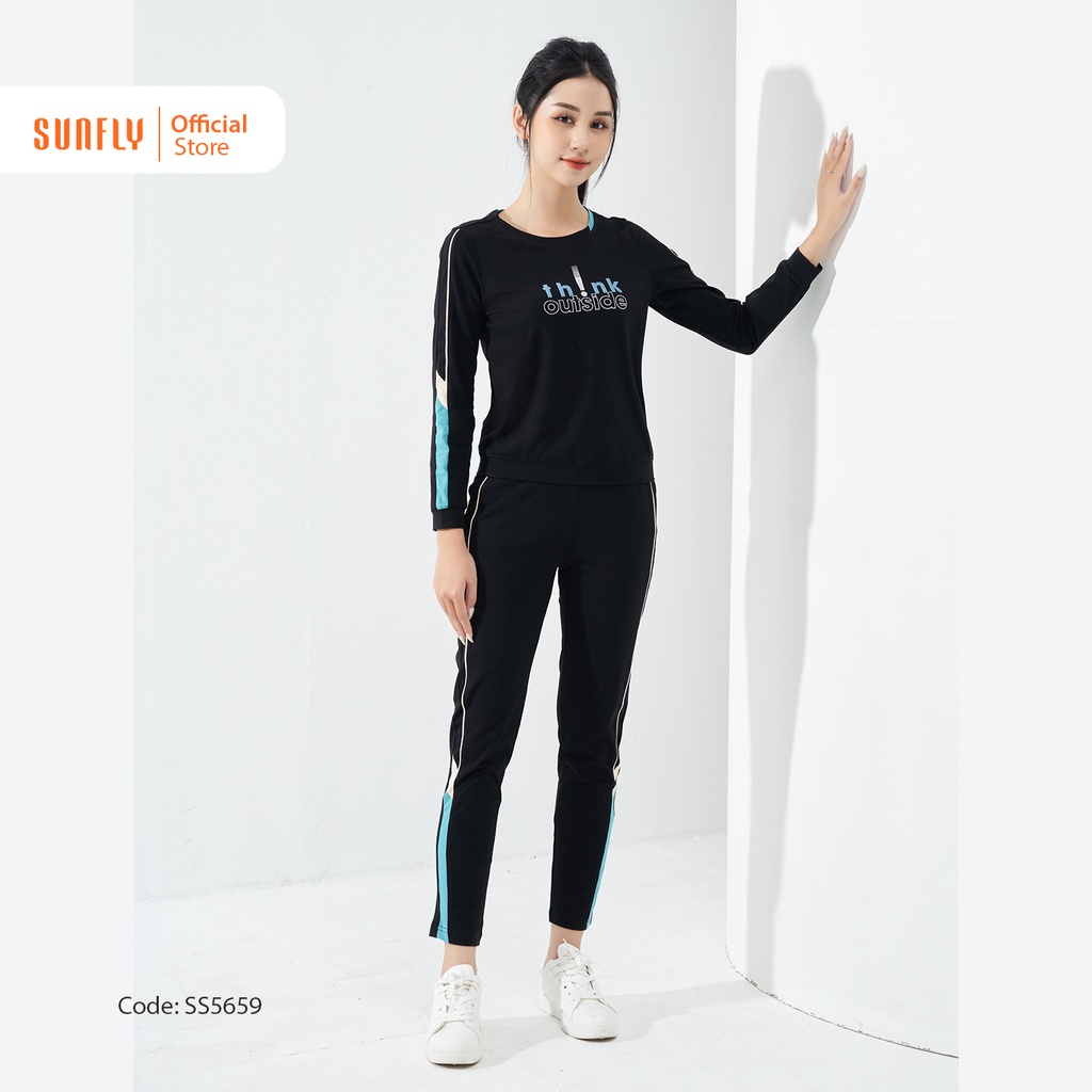Bộ Đồ Mặc Nhà Thể Thao Cotton SUNFLY Áo Tay Dài Quần Dài SS5659