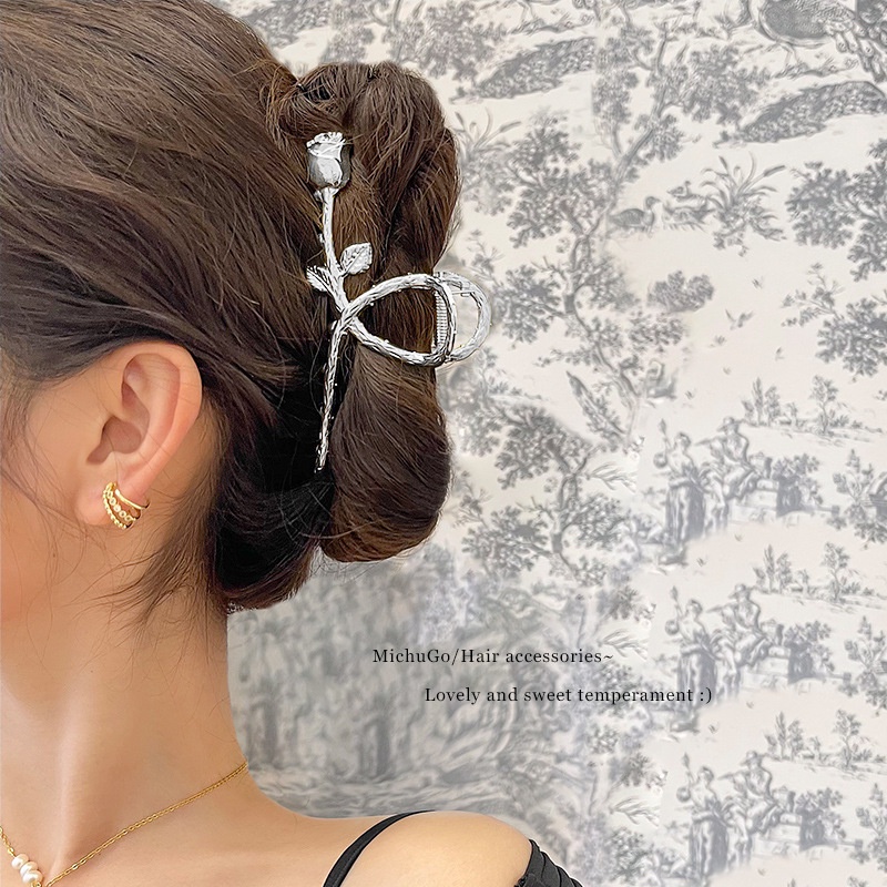 Korean Style Women's Fashion Large Rose Metal Hair Clips