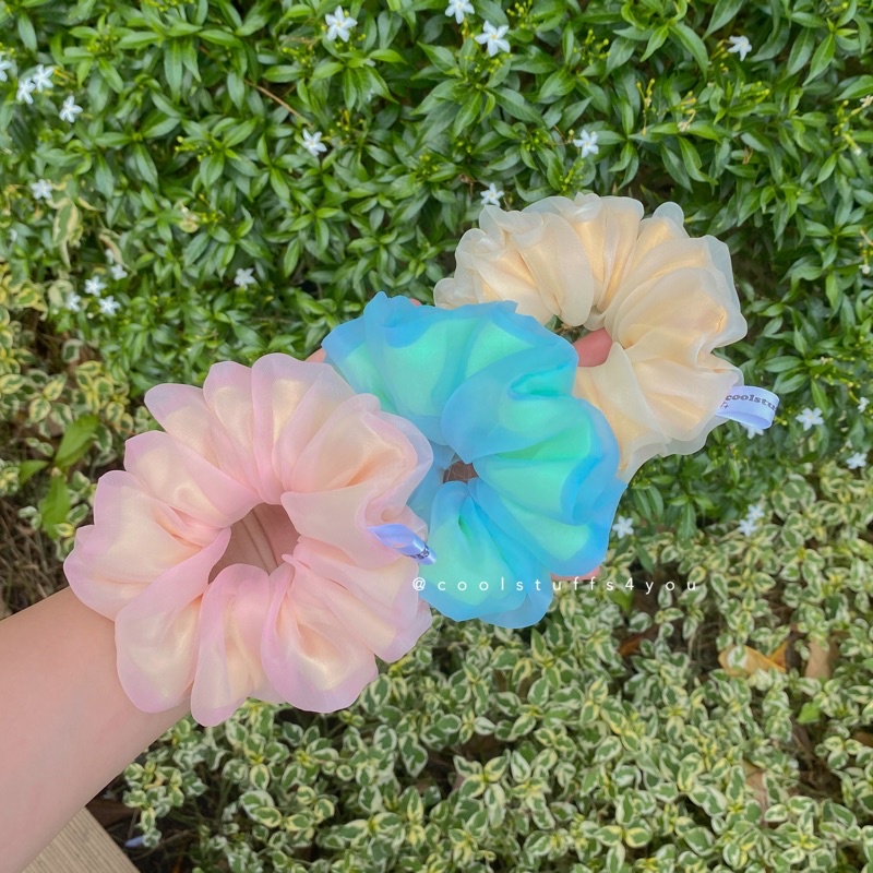 Buộc tóc scrunchies voan hai lớp màu mới : Bánh ngọt-Dưa lưới-Su kem