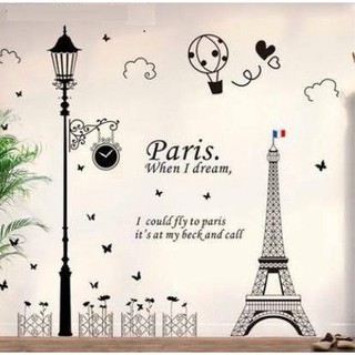 Decal dán tường Combo cột đèn và tháp paris PK456 (Kích thước: 180x160cm)