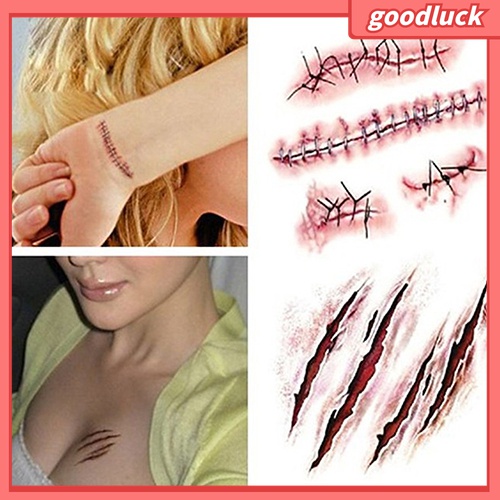 Set 2 Hình Xăm Dán Vết Thương Máu Giả Hóa Trang Halloween