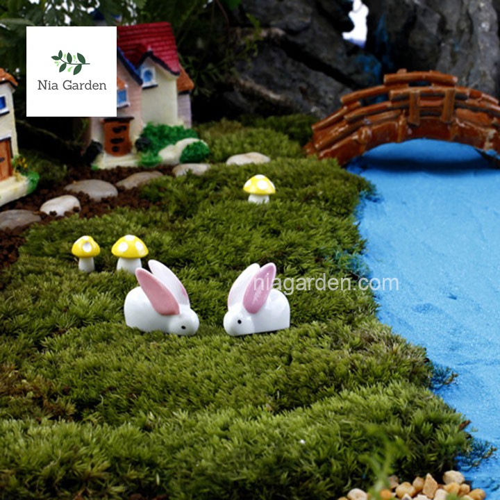 Phụ kiện thỏ trắng tai dài trang trí tiểu cảnh terrarium chậu cây cảnh nia - ảnh sản phẩm 1