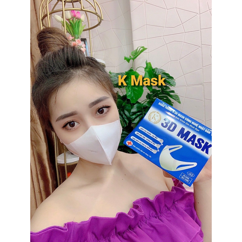 Hộp 50 cái Khẩu trang K 3D MASK kháng khuẩn CÔNG NGHỆ NHẬT, có logo tem niêm phong, đạt chuẩn kiểm định