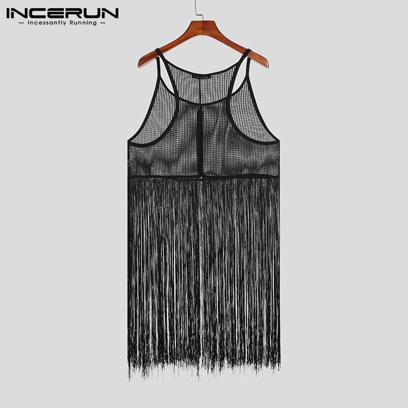 Áo tanktop INCERUN phối tua rua xuyên thấu thời trang quyến rũ dành cho nam