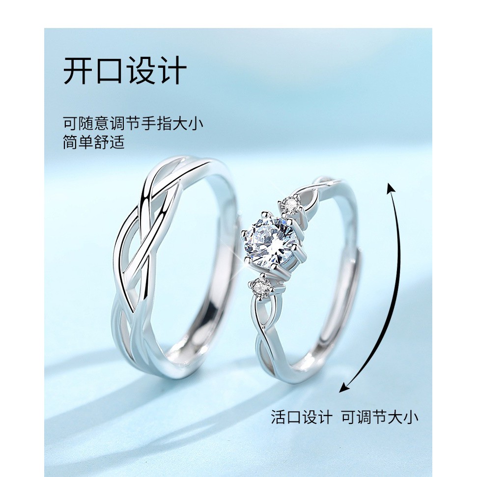 Nhẫn cưới mạ bạc 925 thiết kế gợn sóng đính đá sang trọng