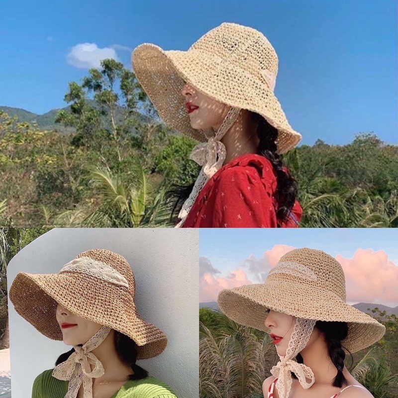 MŨ / NÓN CÓI ( ĐI BIỂN ) TIỂU THƯ MỀM THẮT NƠ VINTAGE