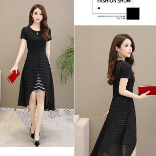 Đầm thun sọc phối voan