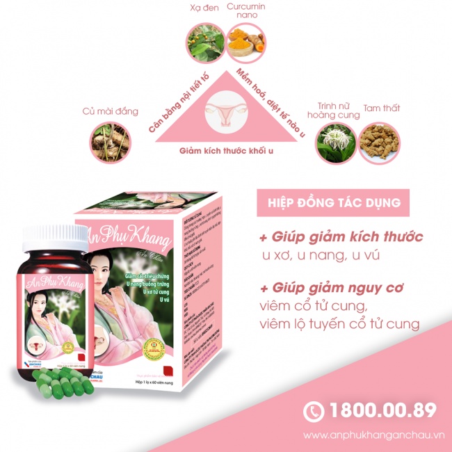 An Phụ Khang Giúp điều hòa kinh nguyệt, giảm kích thước u nang buồng trứng , u xơ tử cung