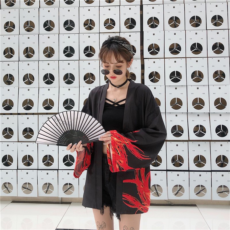 Áo Khoác kimono haori happi phụng hoàng lửa