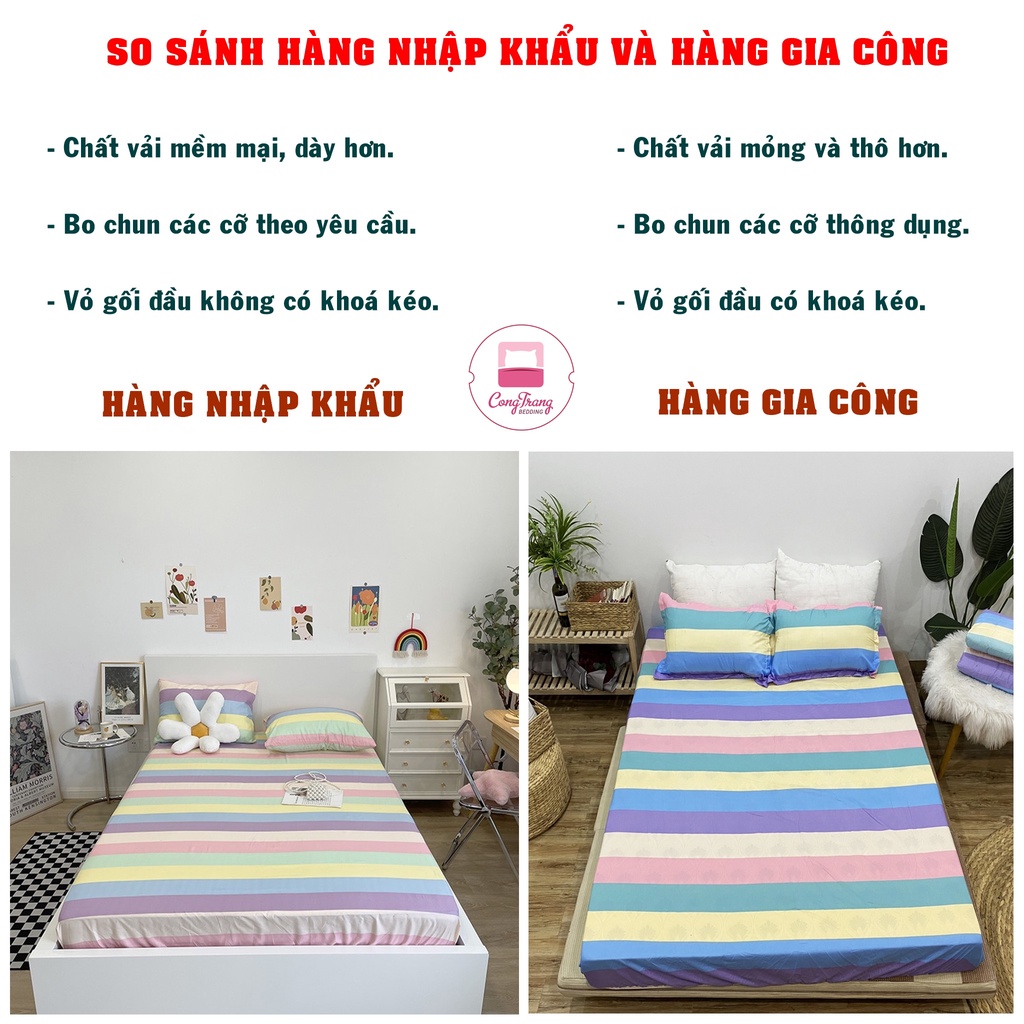 Bộ 3 món ga chun vỏ gối chất cotton poly chất đẹp không bai xù nhập khẩu,