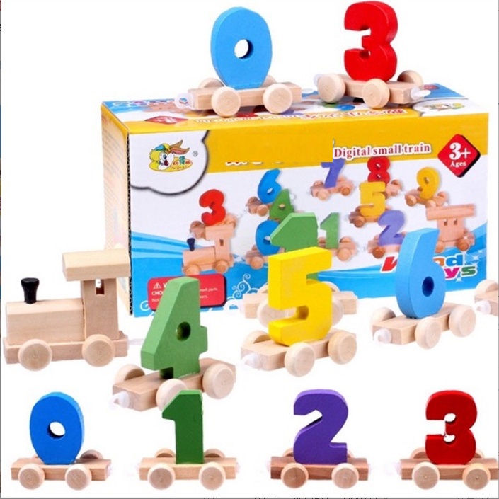 Đồ chơi tầu hỏa chở số, đồ chơi gỗ, tầu hỏa gỗ, giúp bứ làm quen chữ, số - Loki Kids