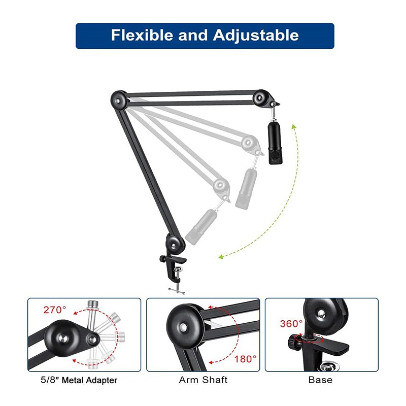 Microphone Stand,Mic Arm Stand Suspension Scissor Boom Stand with Blowout Prevention Net and Cable Ties,for Snowball,Etc