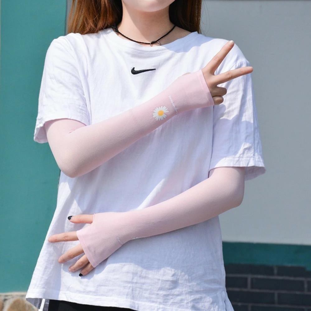 Găng tay chống nắng xỏ ngón Hoa cúc phong cách Hàn Quốc T2
