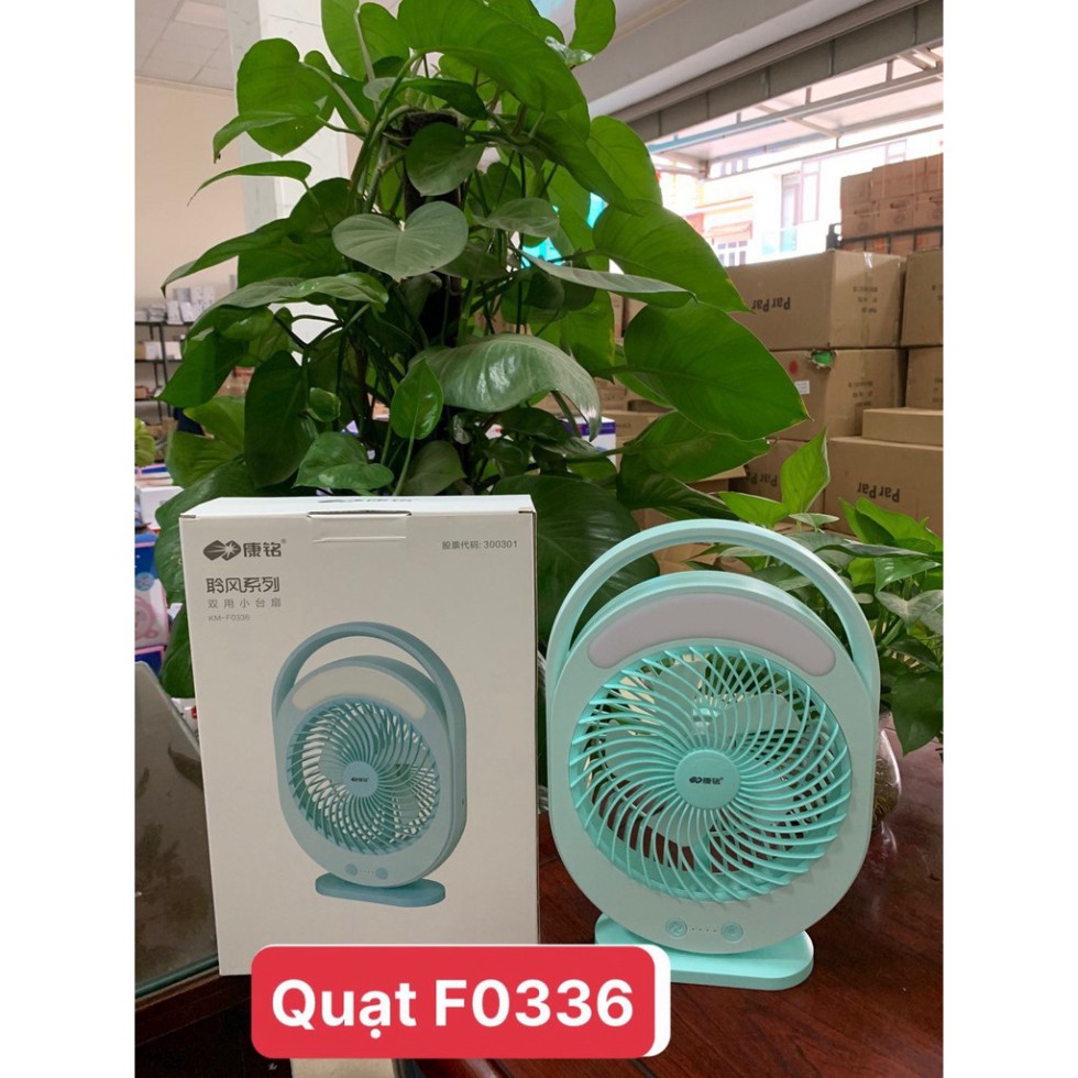 QUẠT TÍCH ĐIỆN SẠC NHANH KM-F0336 CÓ ĐÈN LED TÍCH HỢP VỎ KHUNG XANH BIỂN | BigBuy360 - bigbuy360.vn