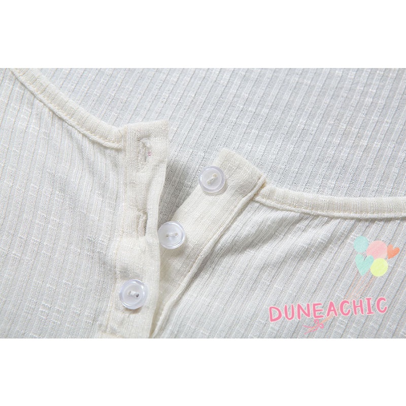 DUNEA Áo Thun Lửng Tay Ngắn Cổ Chữ U Màu Sắc Đơn Giản Cho Nữ