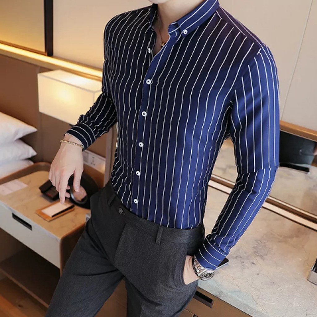 Áo Sơ Mi Nam Kẻ Nhiều Màu Đẹp Hàn Quốc Alyly - Kiểu dáng slimfit ôm vừa vặn trẻ trung, phong cách.