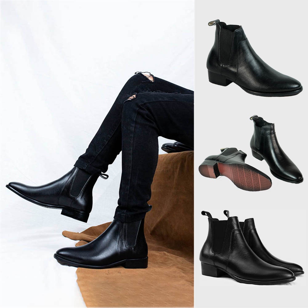 Chelsea boots nam kiểu giày da nam công sở tăng chiều cao, Boot cao cổ dáng giày chelsea boot classic bằng da bò cao cấp