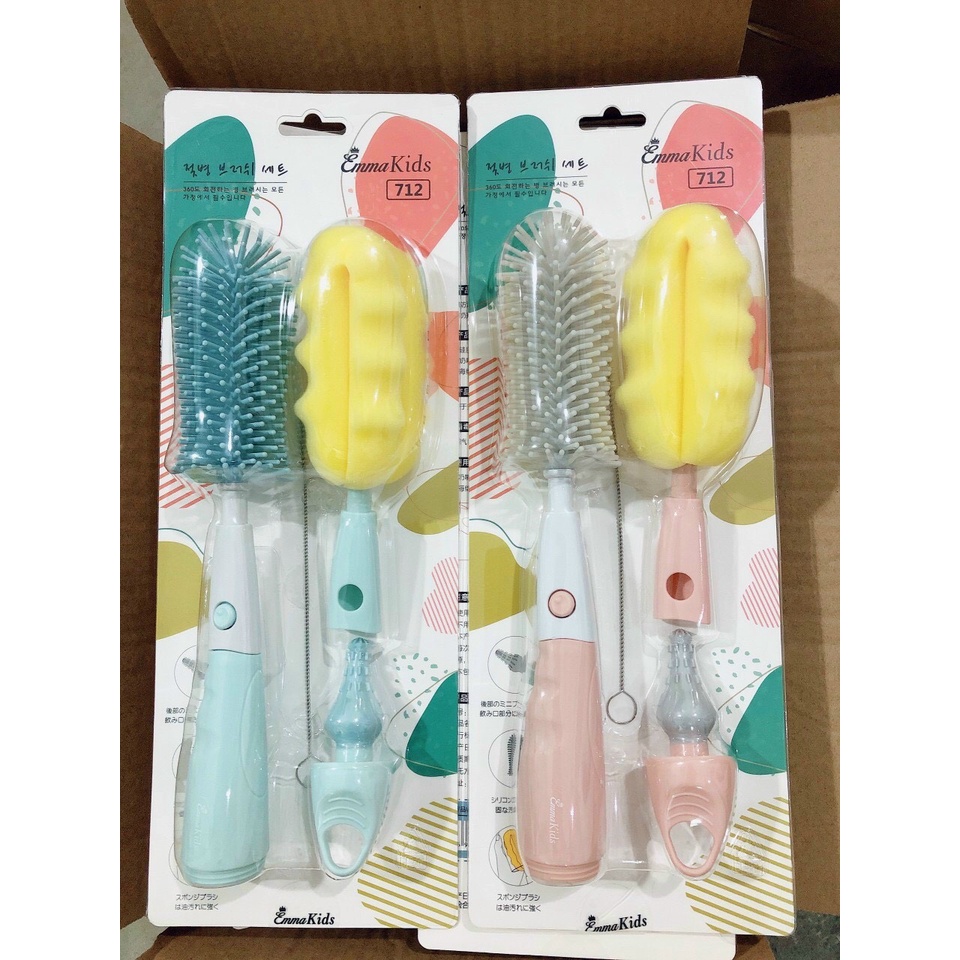 Cọ Rửa Bình Sữa Silicon + Mút Emma Kids 4 Chi Tiết
