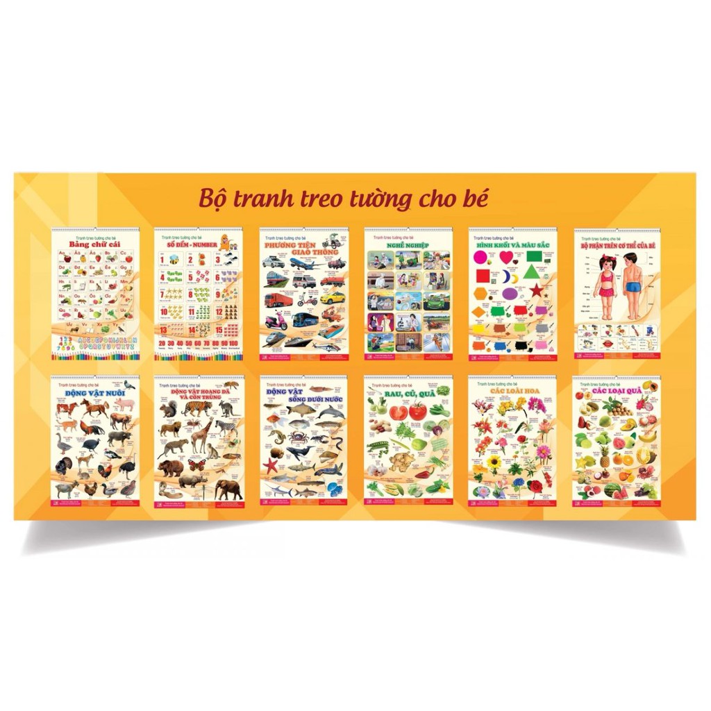 Bộ tranh treo tường 14 chủ đề kích thích sự thông minh cho bé