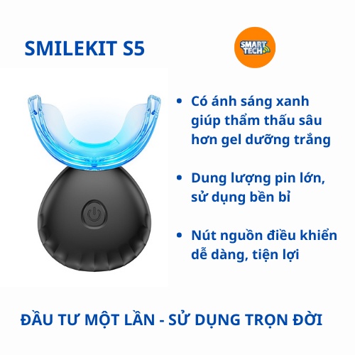 Máy làm trắng răng tại nhà SMILEKIT, Bộ kit làm trắng răng, hết ố vàng, không ê buốt, an toàn, công nghệ từ USA