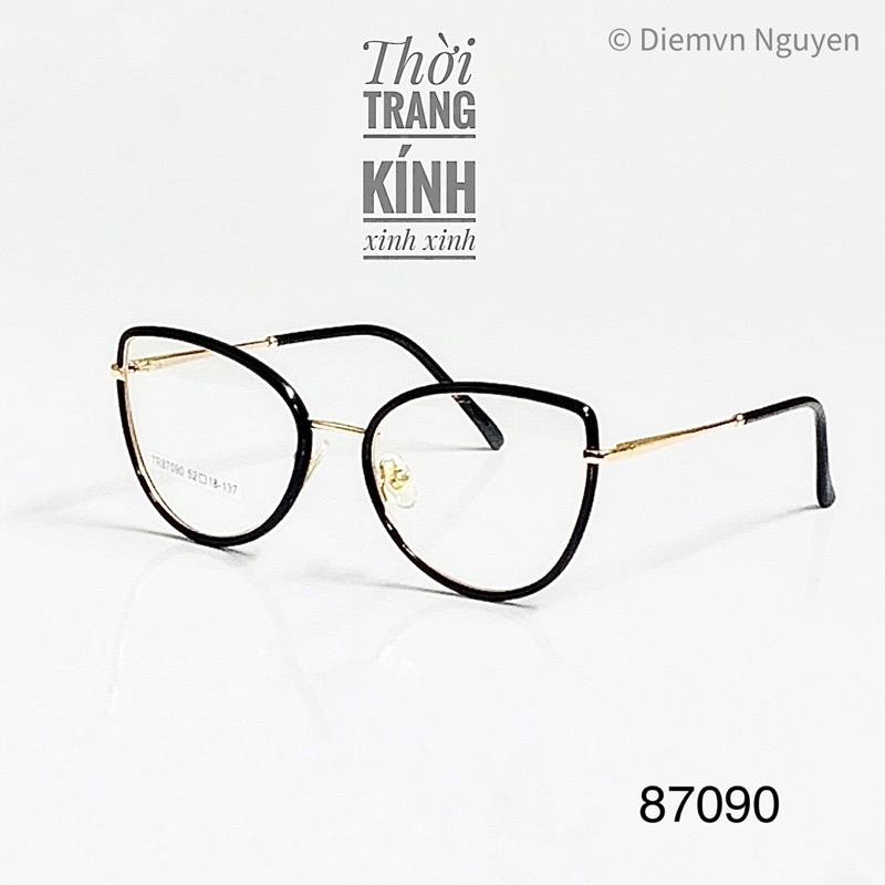 Gọng kính cận mắt mèo cao cấp 87090 cho nữ , Kim loại mảnh, Form kính siêu nhẹ