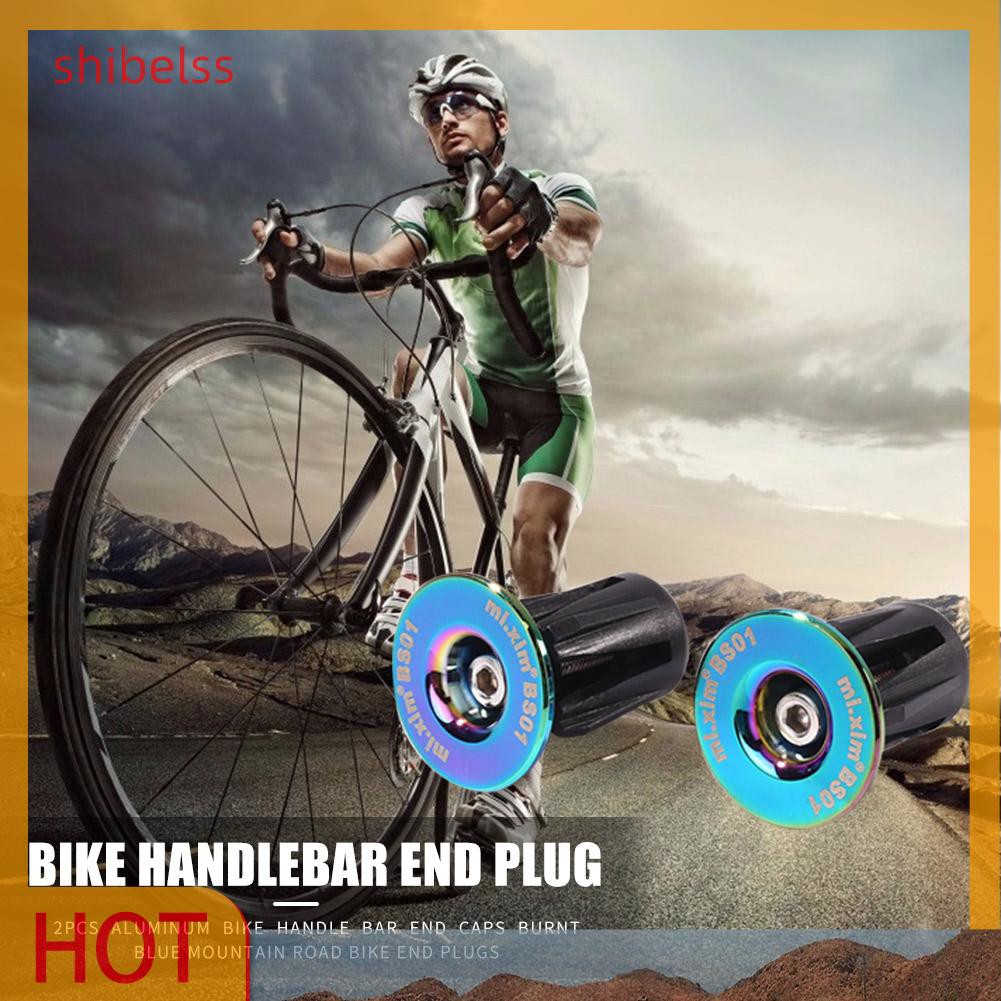 （ʚshibelss）2x Burnt Blue Bike Handle Bar End Cap Aluminum Alloy MTB Road Bike End Plug