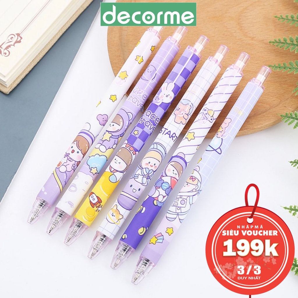 Bút gel bấm mực đen Màu tím phi hành gia Dễ thương DecorMe ngòi 0.5mm xinh xắn phụ kiện văn phòng phẩm BDC